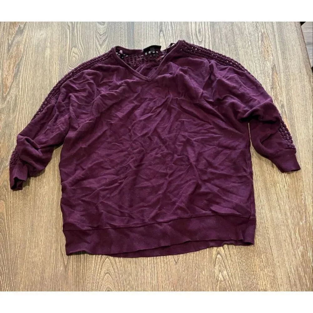 Lane Bryant Womens Sweater Top Open Crochet Sleeve Pullover Purple Size 18/20